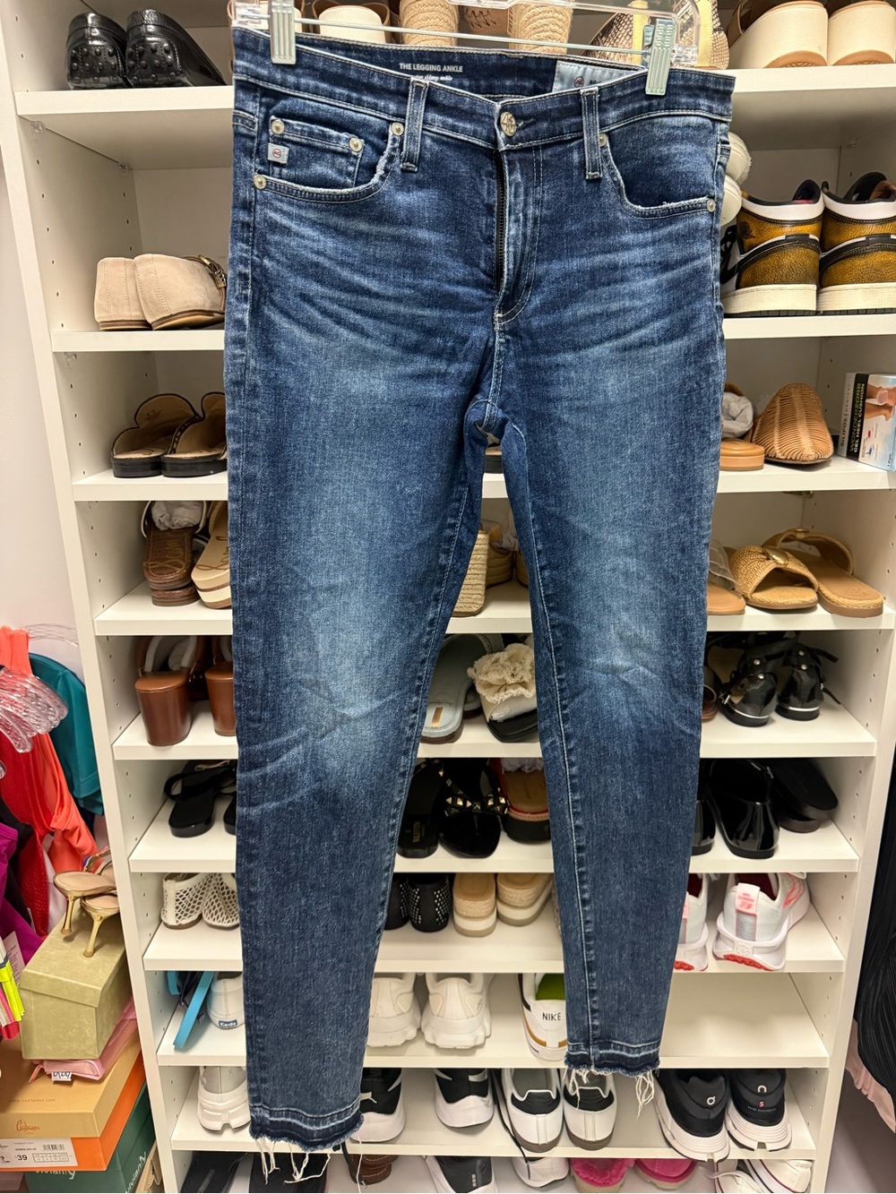 Ag Adriano Goldschmied Distressed Dark Blue Skinny Jeans